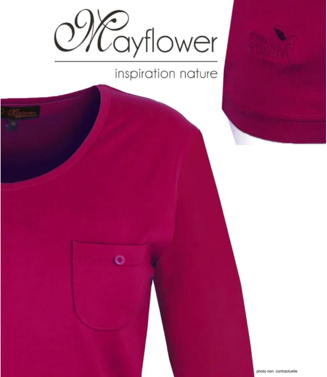 MAYFLOWER NIKITA1 : Tee-shirt manches longues violet Purple en coton avec poche poitrine-4