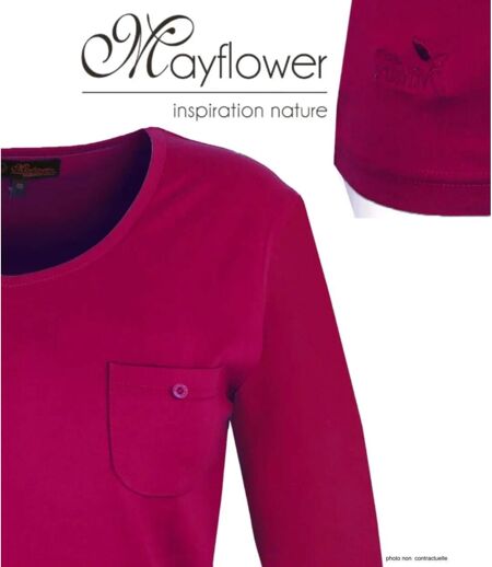 MAYFLOWER NIKITA1 : Tee-shirt manches longues violet Purple en coton avec poche poitrine