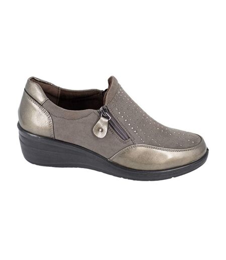 Womens/ladies patent pu casual shoes pewter Boulevard