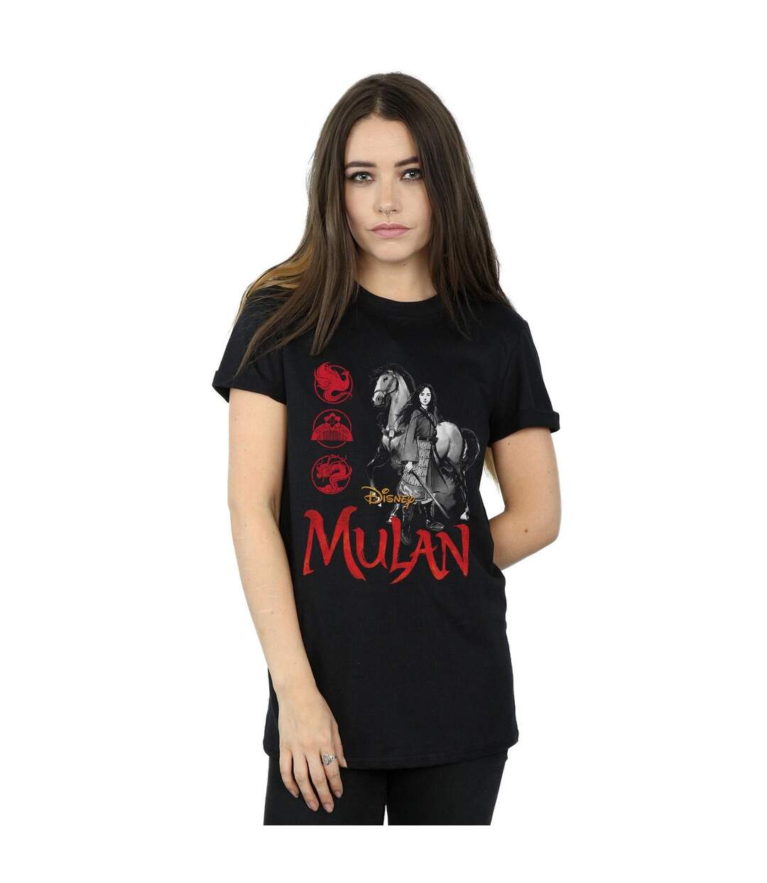 Disney Womens/Ladies Mulan Movie Horse Pose Cotton Boyfriend T-Shirt (Noir) - UTBI35570-2