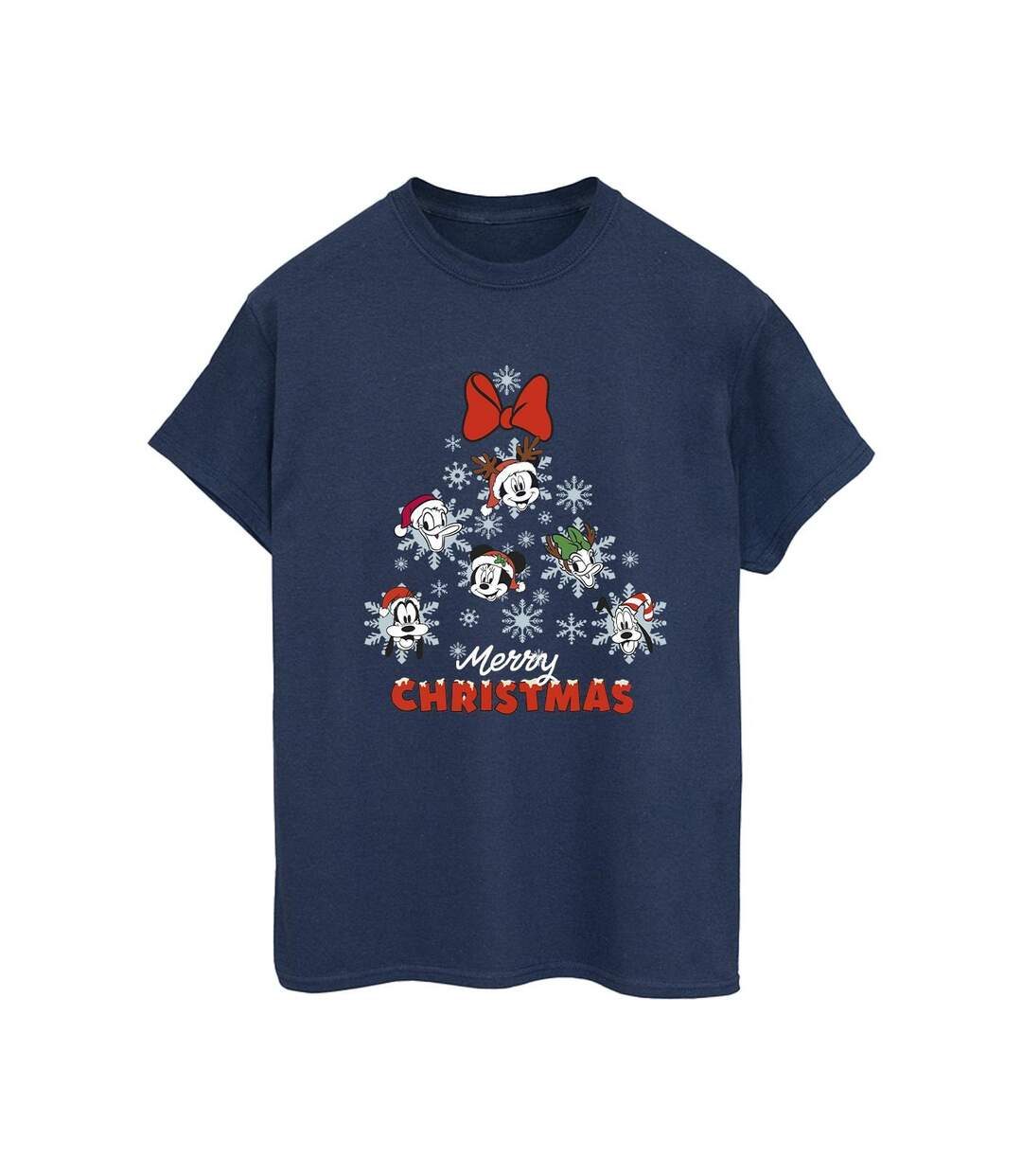 Disney Womens/Ladies Mickey Mouse And Friends Christmas Tree Cotton Boyfriend T-Shirt (Bleu marine) - UTBI39314-1