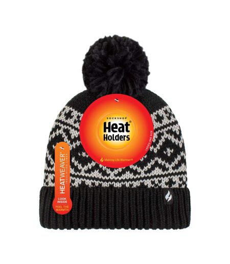 Cosy Patterned Bobble Hat for Women | Cable Knit Beanie with Fleece Lining