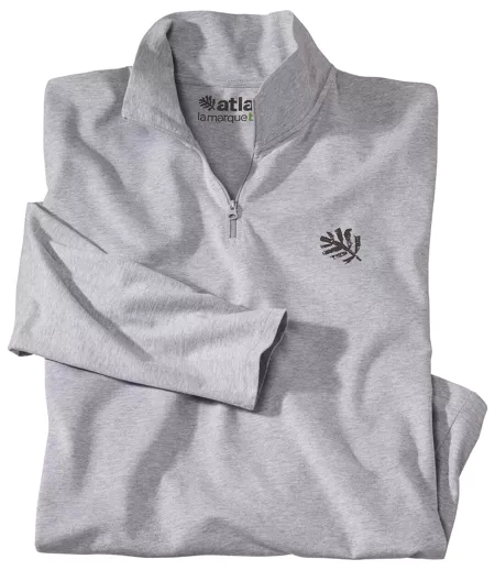 Le Polo Zippé Homme en Coton Bio Gris Chiné