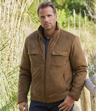 Men's Quilted Faux-Suede Jacket - Camel