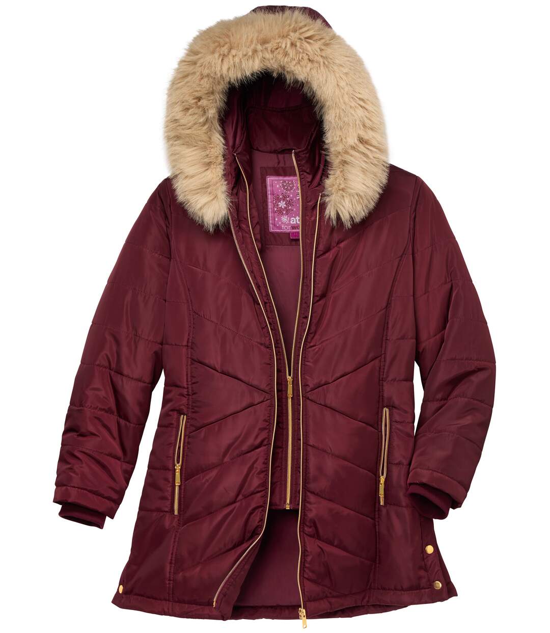 Burgundy Padded Jacket with Faux-Fur Hood-4