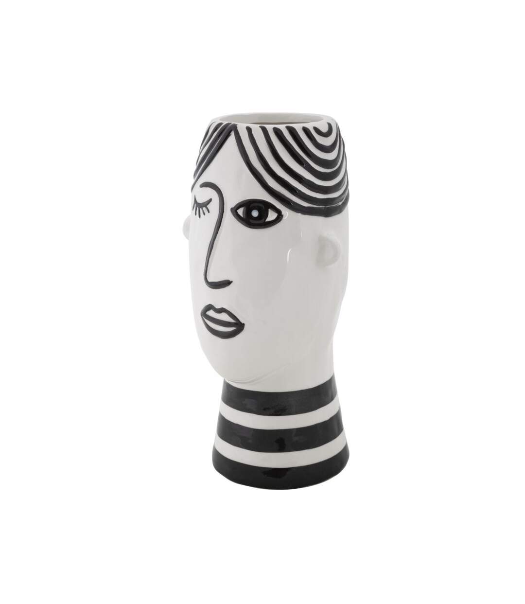 Vase Déco Visage en Porcelaine Face 26cm Blanc & Noir-3