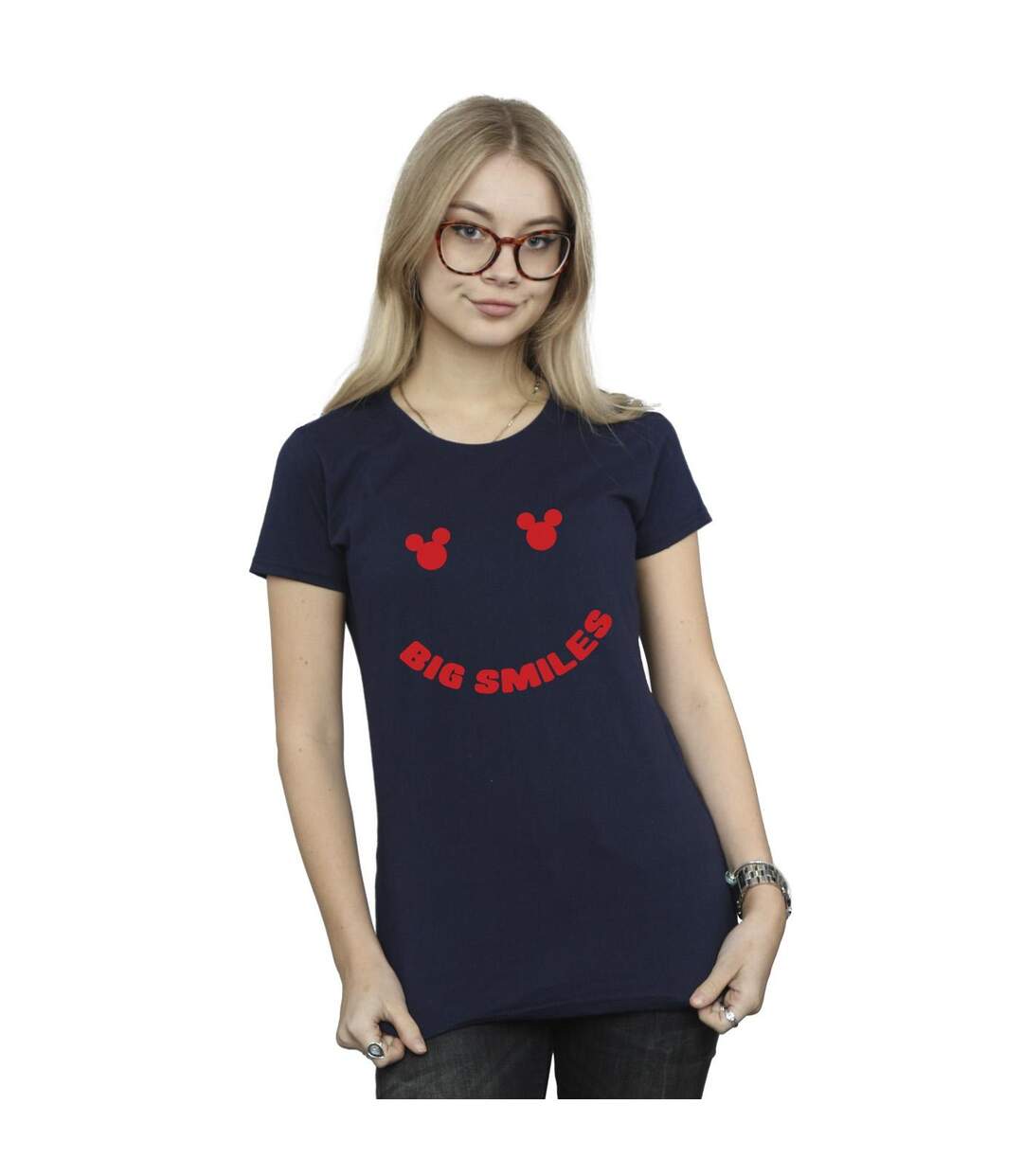 Disney T-Shirt coton grand sourire Mickey Mouse Femme/Ladies (Bleu marine) - UTBI33284-2