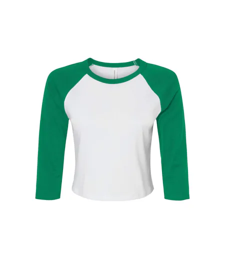T-shirt Manches ¾ Femme Blanc Vert Kelly Bella + Canvas