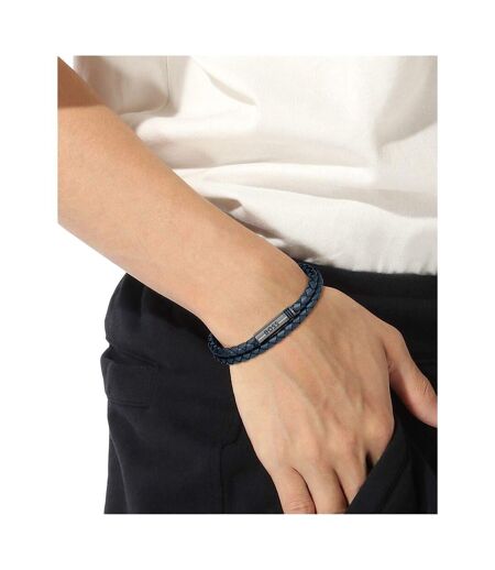 Mens Ares Leather Braided Bracelet One Size Blue Boss
