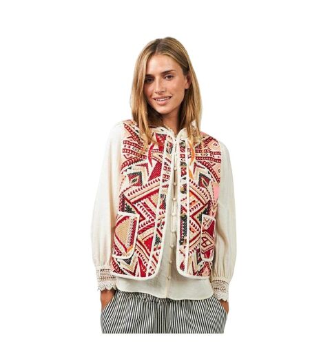 Womens/ladies Geometric Pattern Regular Waistcoat Red Lollys Laundry