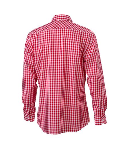 Chemise Motif/style À Carreaux Homme Rouge Blanc James And Nicholson