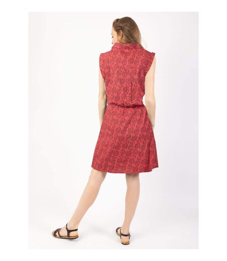 Robe courte ASSIA rouge en coton col chemise Coton Du Monde