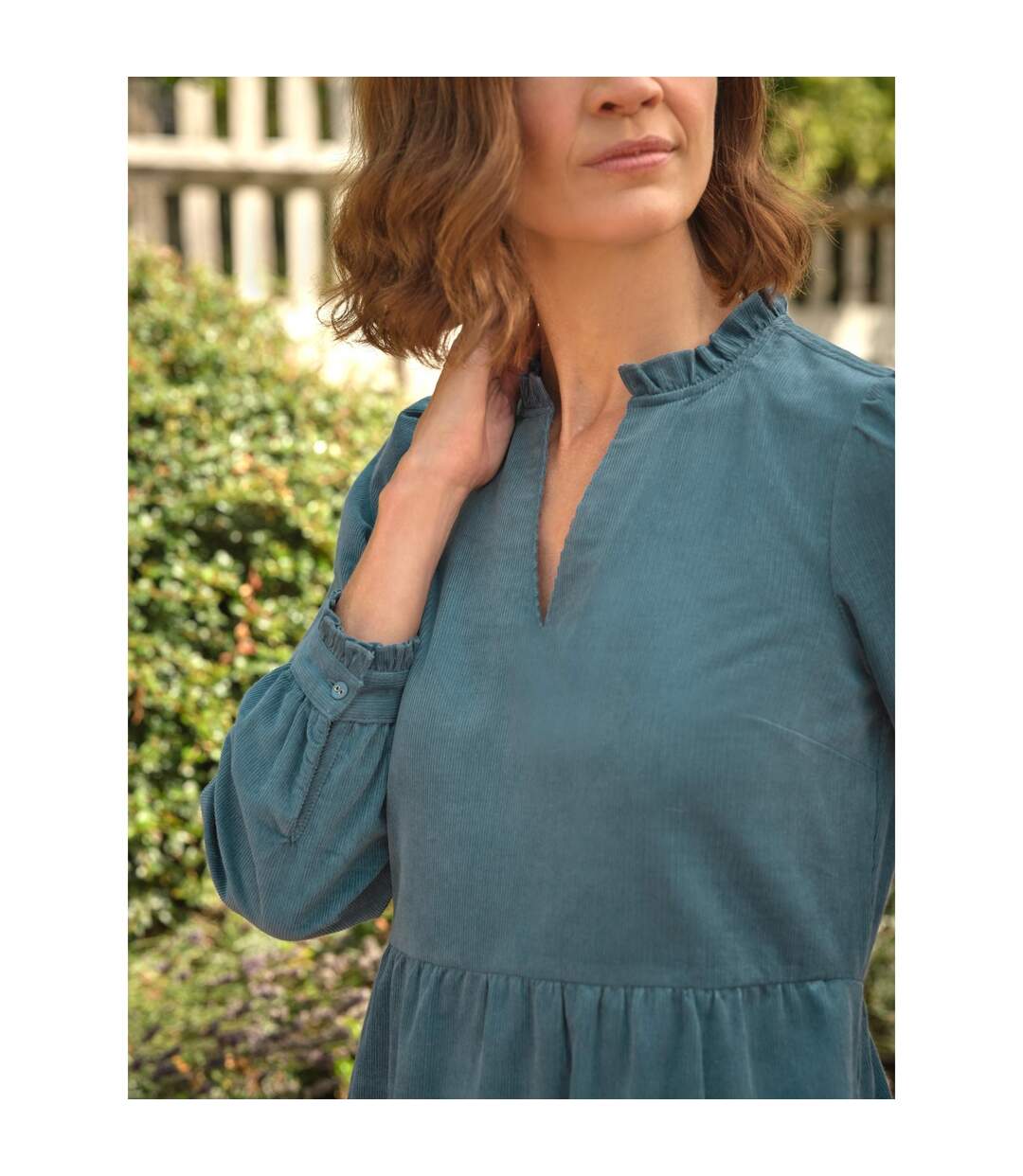 Womens/ladies Frilled Corded Midi Dress Denim Blue WoolOvers-3