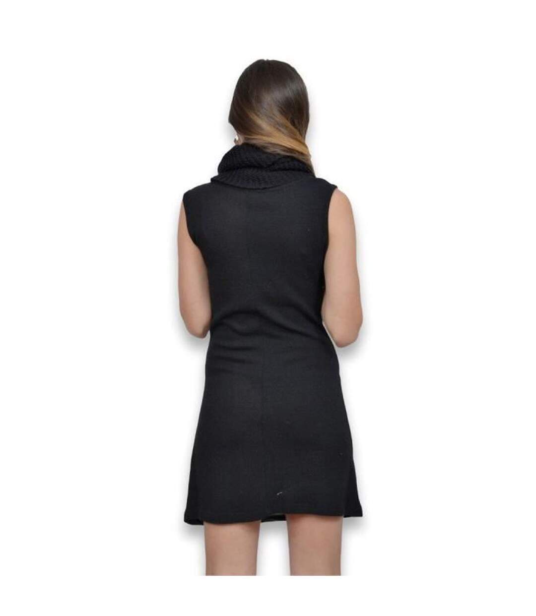 Robe femme sans manche col snood de couleur noir-2