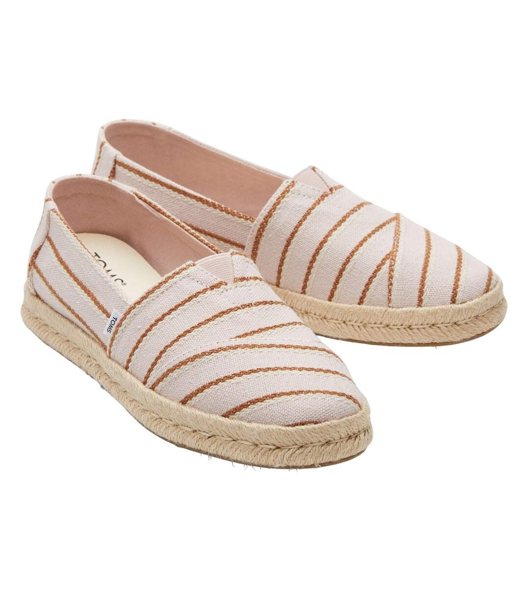 Womens/ladies Alpargata 2.0 Woven Stripes Rope Wrap Shoes Ballet Pink Toms-1