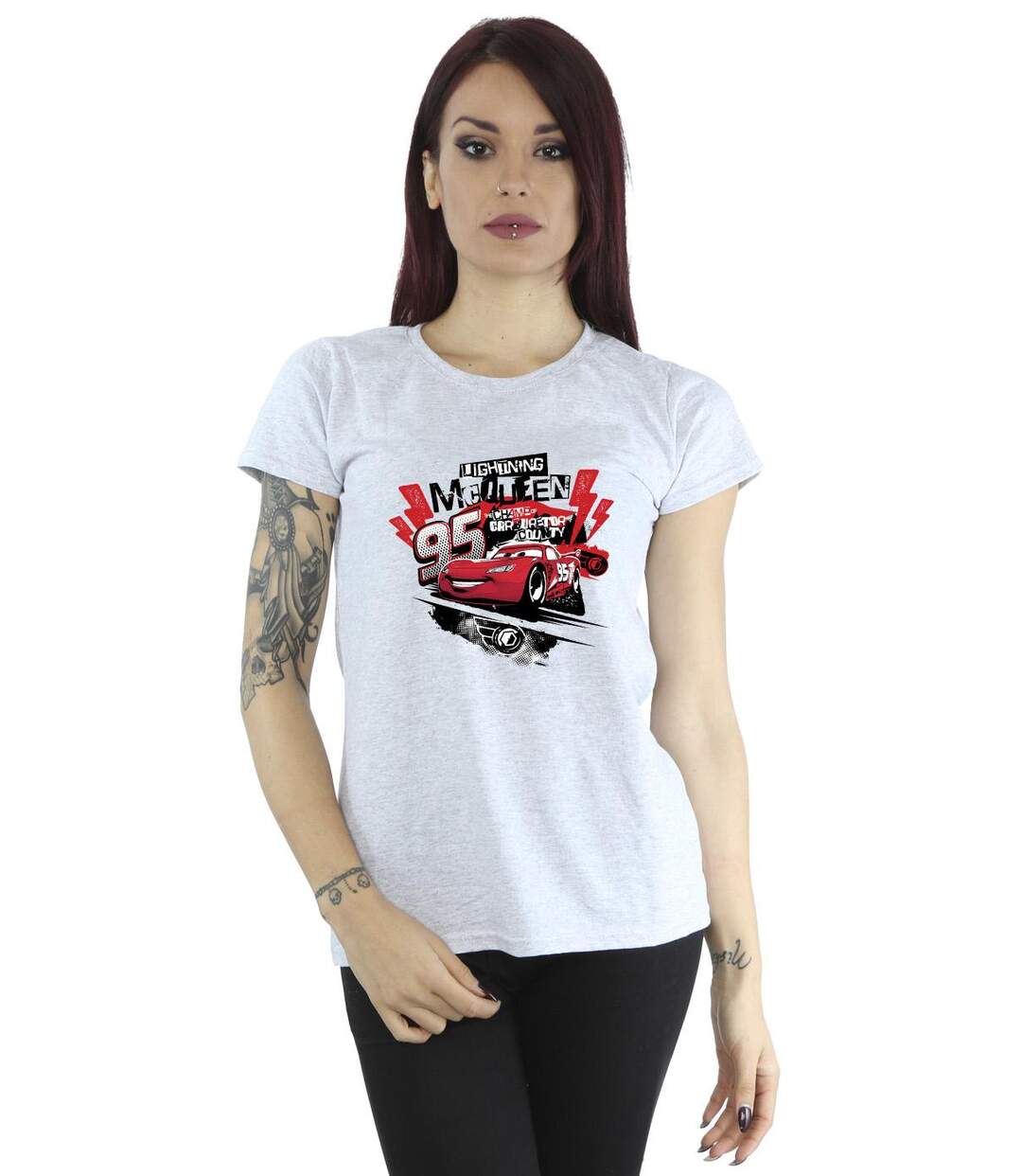 Disney - T-shirt CARS LIGHTNING MCQUEEN COLLAGE - Femme (Gris chiné) - UTBI13988-2