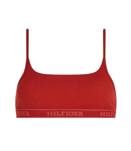 Womens/ladies Ribbed Cotton Bralette Dark Red Tommy Hilfiger