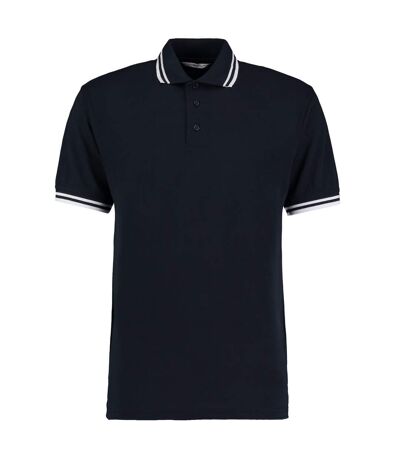 Mens Tipped Cotton Pique Polo Shirt Navy White Kustom Kit