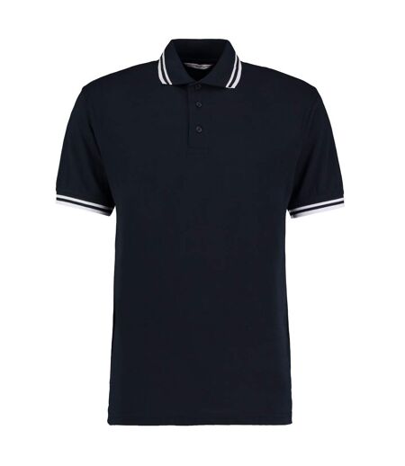 Mens Tipped Cotton Pique Polo Shirt Navy White Kustom Kit