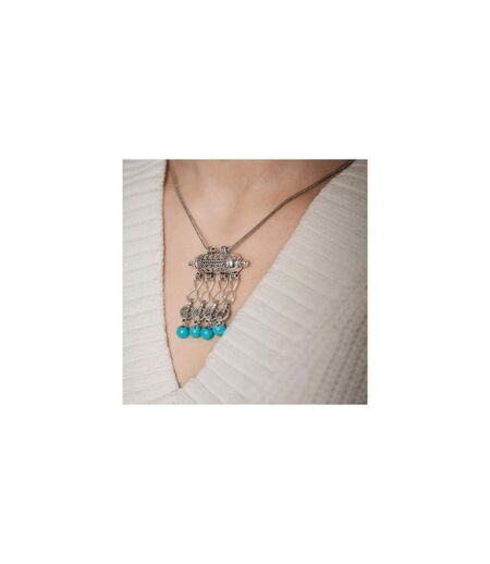 Blue Turquoise Amulet Beaded Large Temple Ethnic Large Tassel Pendant Necklace