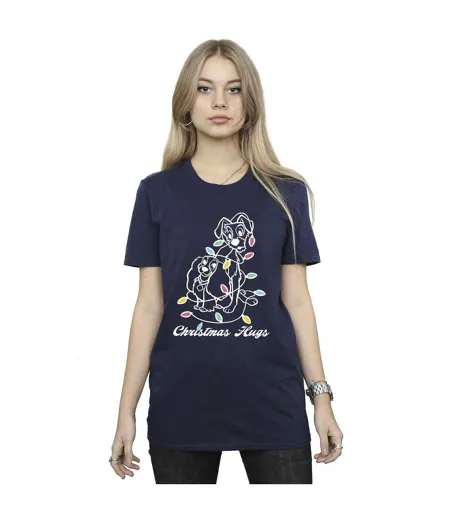 Disney Womens/Ladies Lady And The Trump Christmas Hugs Cotton Boyfriend T-Shirt (Bleu marine) - UTBI30719