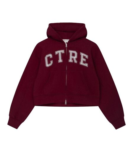 Womens/ladies Applique Logo Cotton Full Zip Hoodie Burgundy Couture