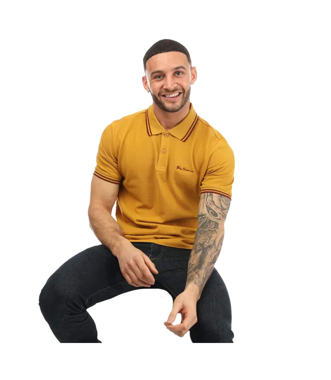 Mens Twin Tip Polo Shirt Mustard Ben Sherman-3