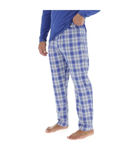 Ensemble Pyjama long homme en popeline à carreaux et Logo poitrine Pierre Cardin