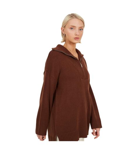 Pull Motif/style Zippé Fashion Femme Marron Chocolat Brave Soul