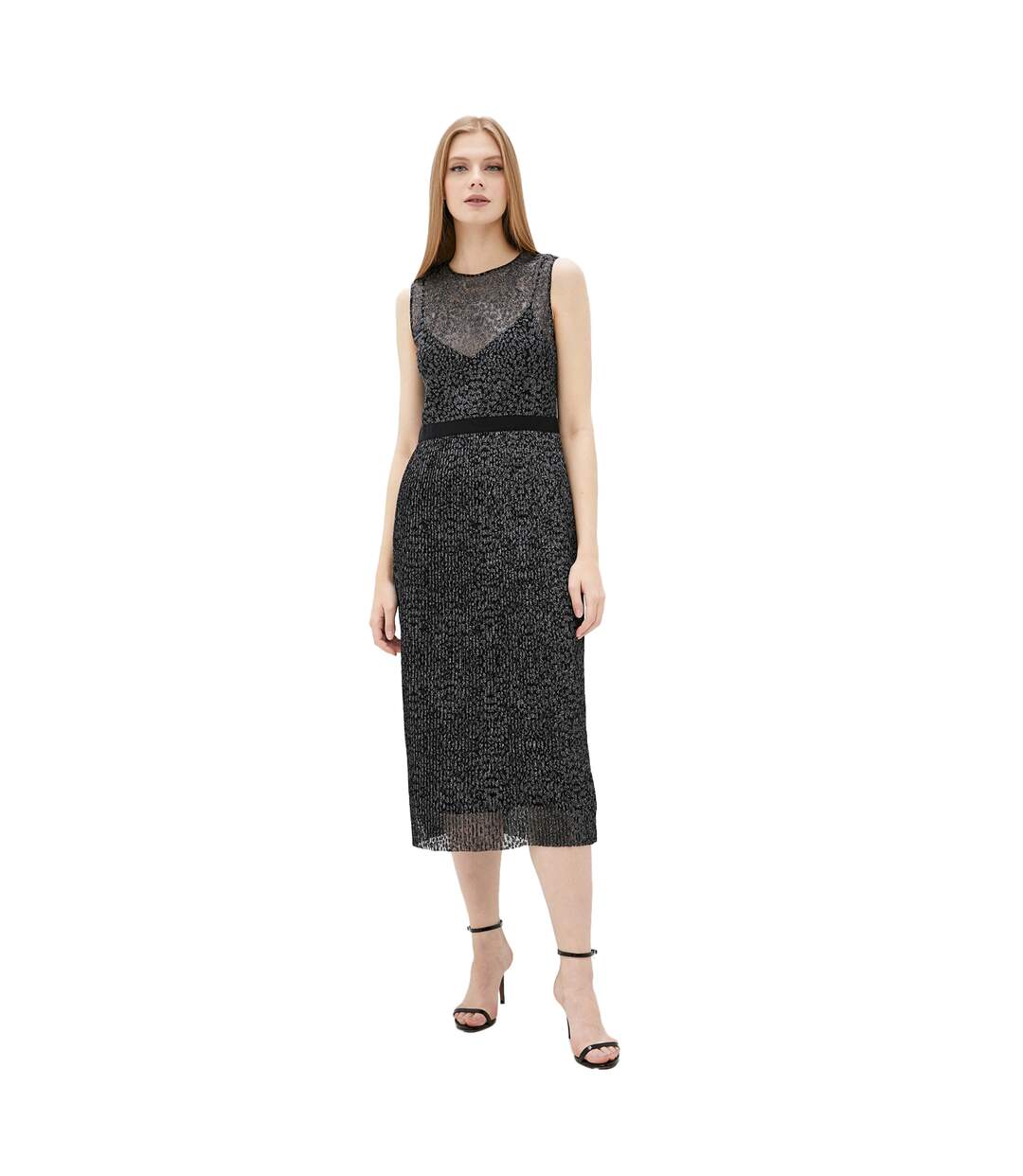 Robe Mi-longue Delyra Femme Noir Argenté Boss-1