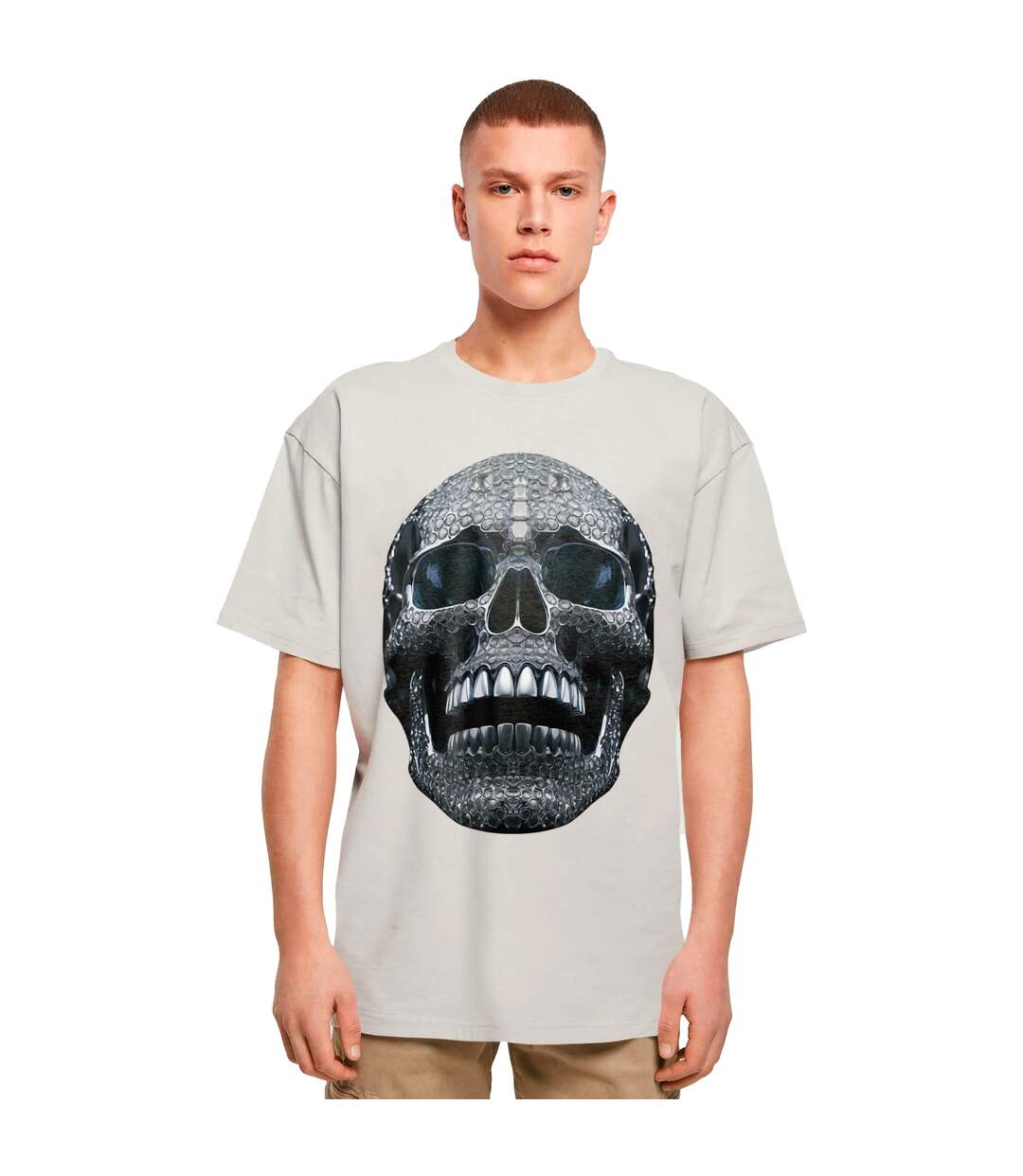 Mens Diamond Skull Oversized T-shirt Light Asphalt Forgotten Faces-1