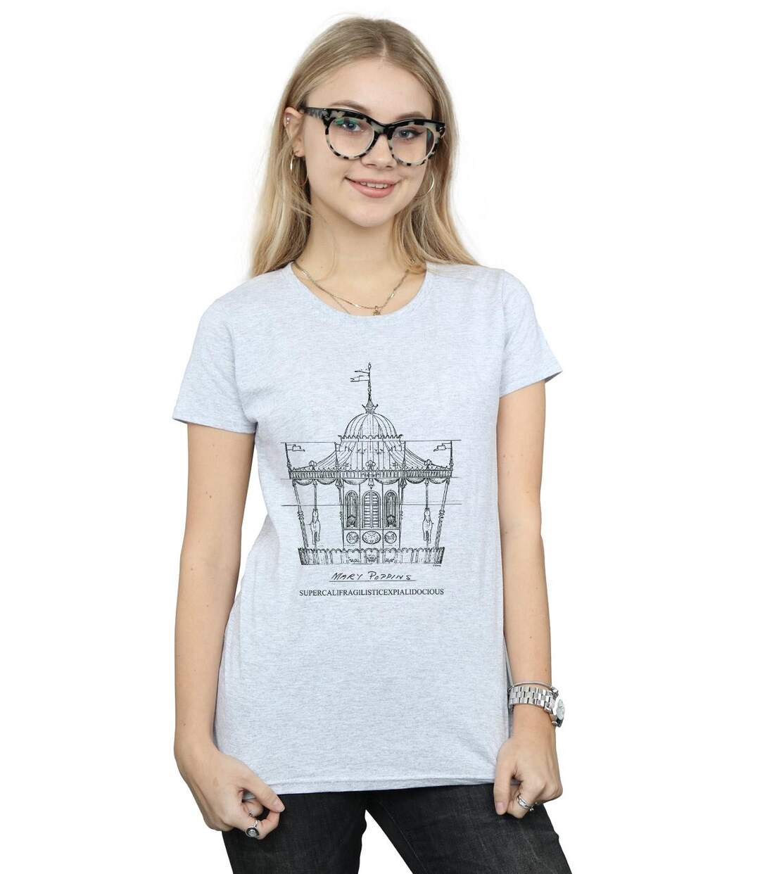 Disney Mary Poppins Carousel Sketch - T-shirt en coton - Femmes/Dames (Gris sportif) - UTBI15284-2
