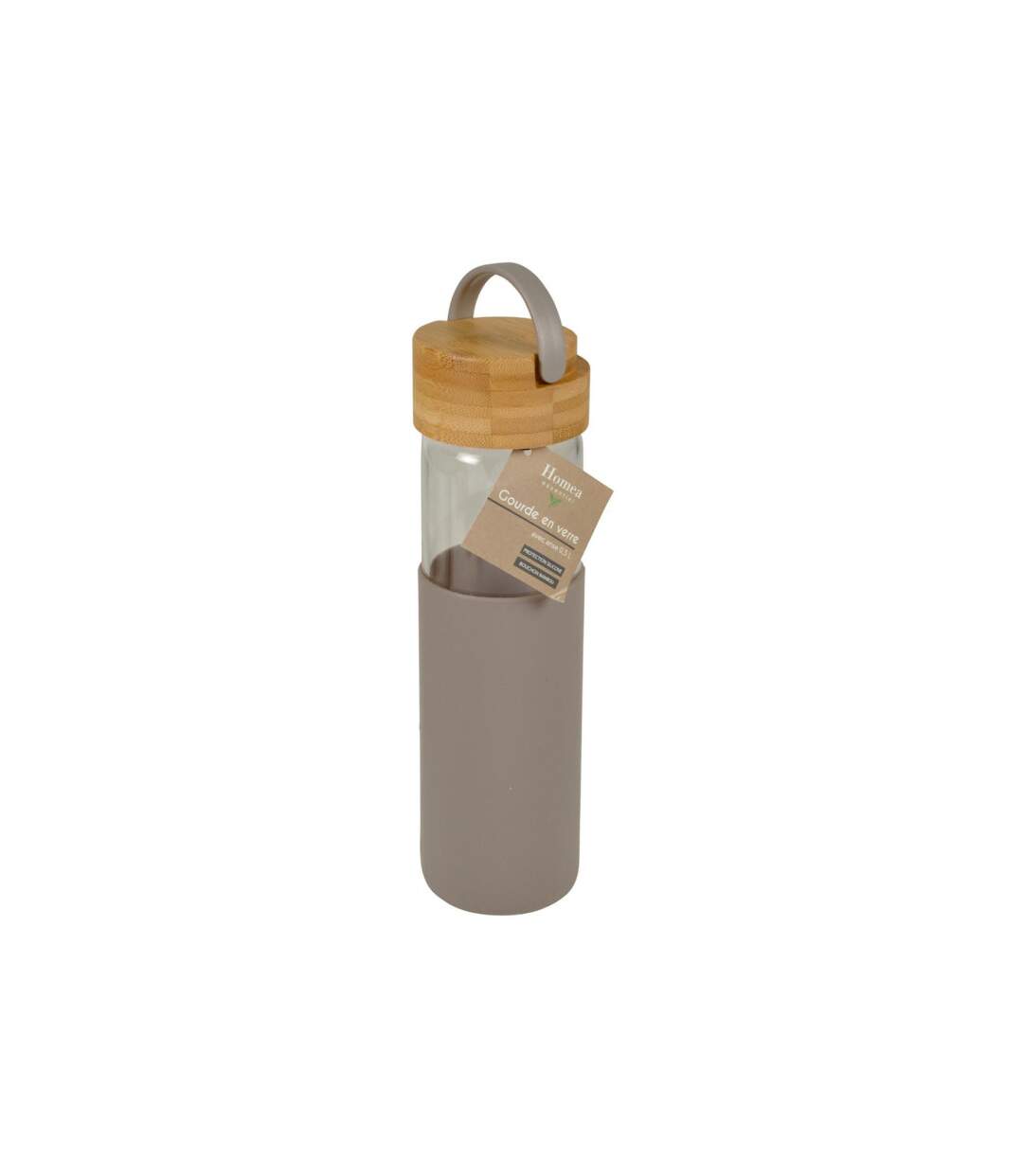 Gourde Bouteille en Verre Silicone 0,6L Taupe-2
