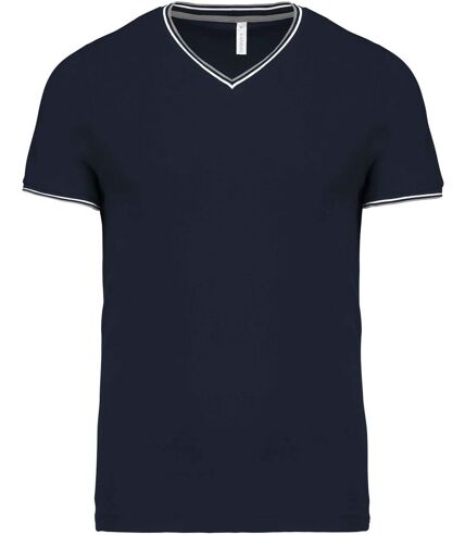 T-shirt manches courtes coton piqué col V K374- bleu marine grey - homme