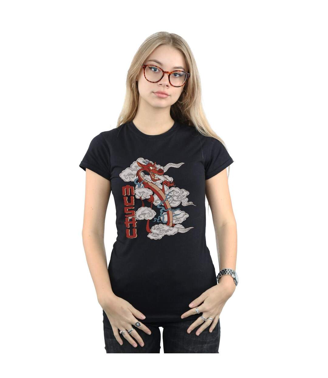 Disney Femme/Les femmes Mulan Mushu Dragon Cotton T-Shirt (Noir) - UTBI48044-2