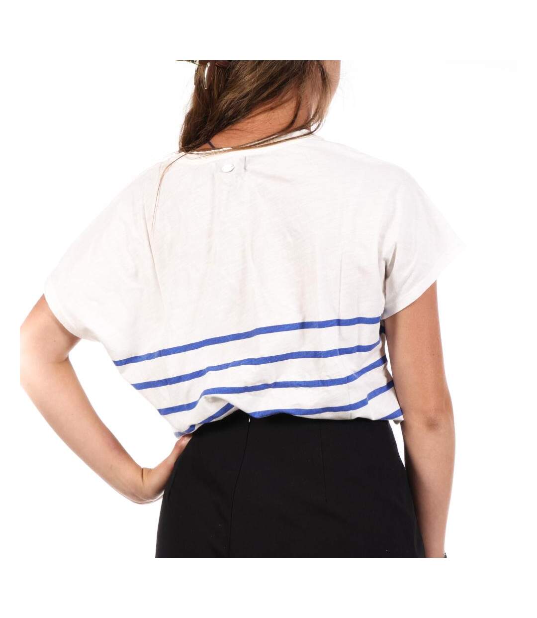 T-Shirt blanc/bleu femme tema stripes be alive-2