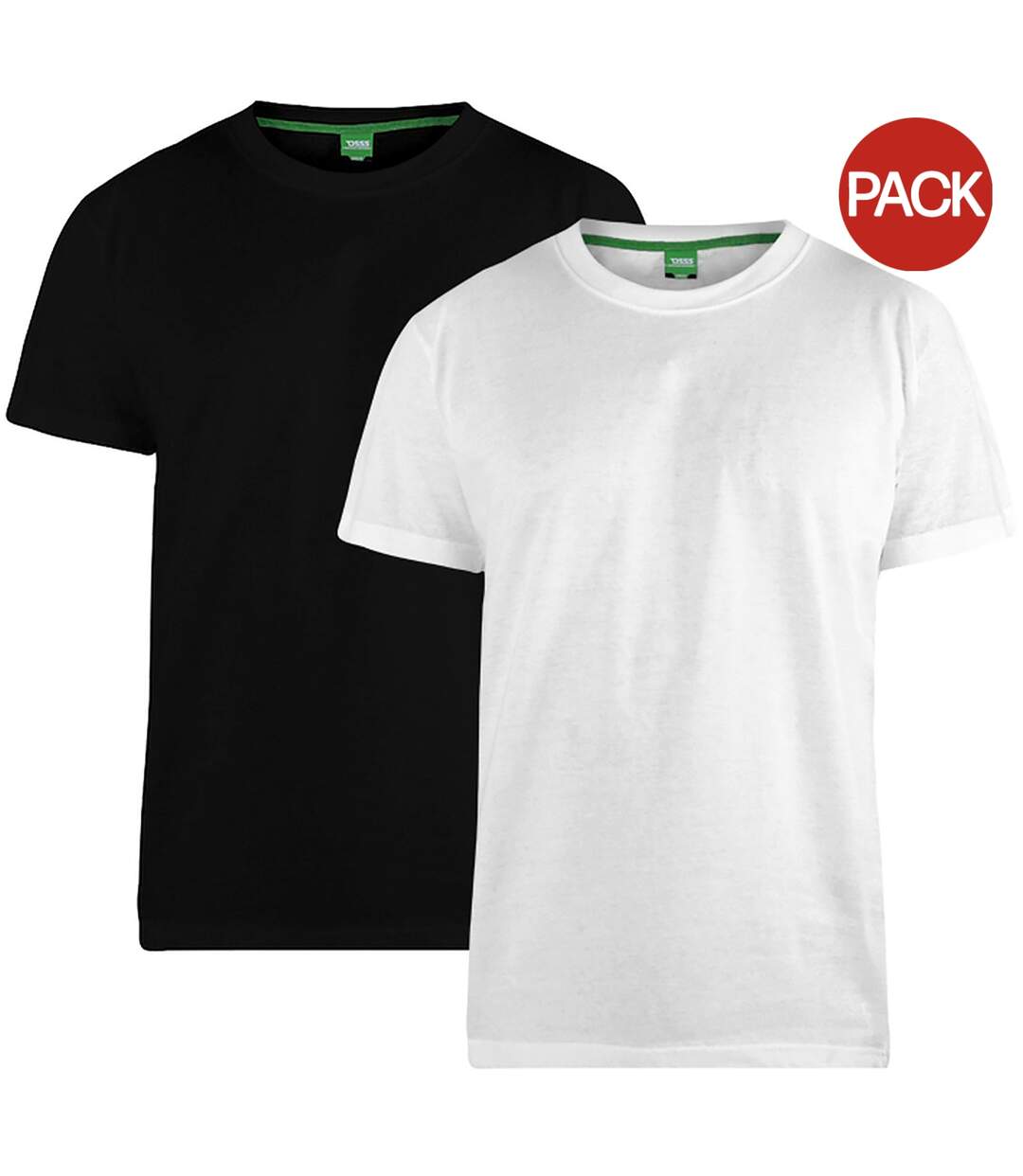 Duke Mens Fenton Kingsize D555 Round Neck T-shirts (Pack Of 2) (Black/White)