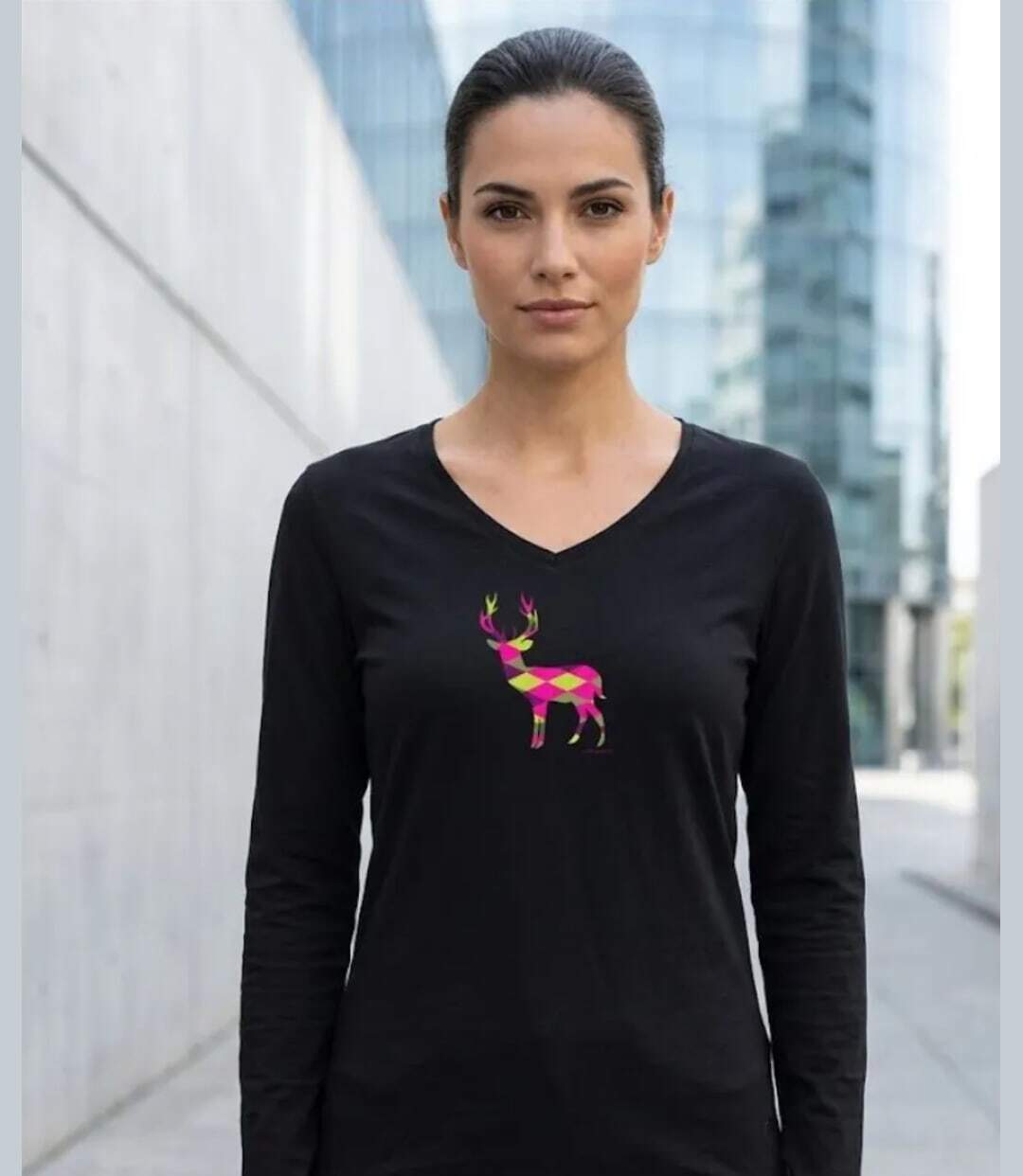 Mayflower NICO2 : Tee-shirt manches longues noir en coton avec sérigraphie motif cerf-1