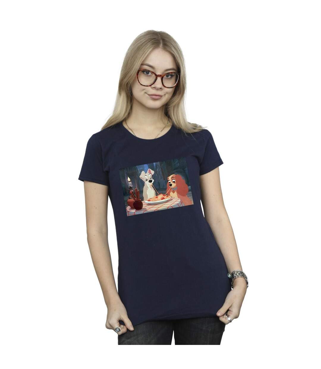 Disney Femmes/Les femmes Lady And The Tramp T-shirt en coton avec photo spaghetti (Bleu marine) - UTBI26159-2