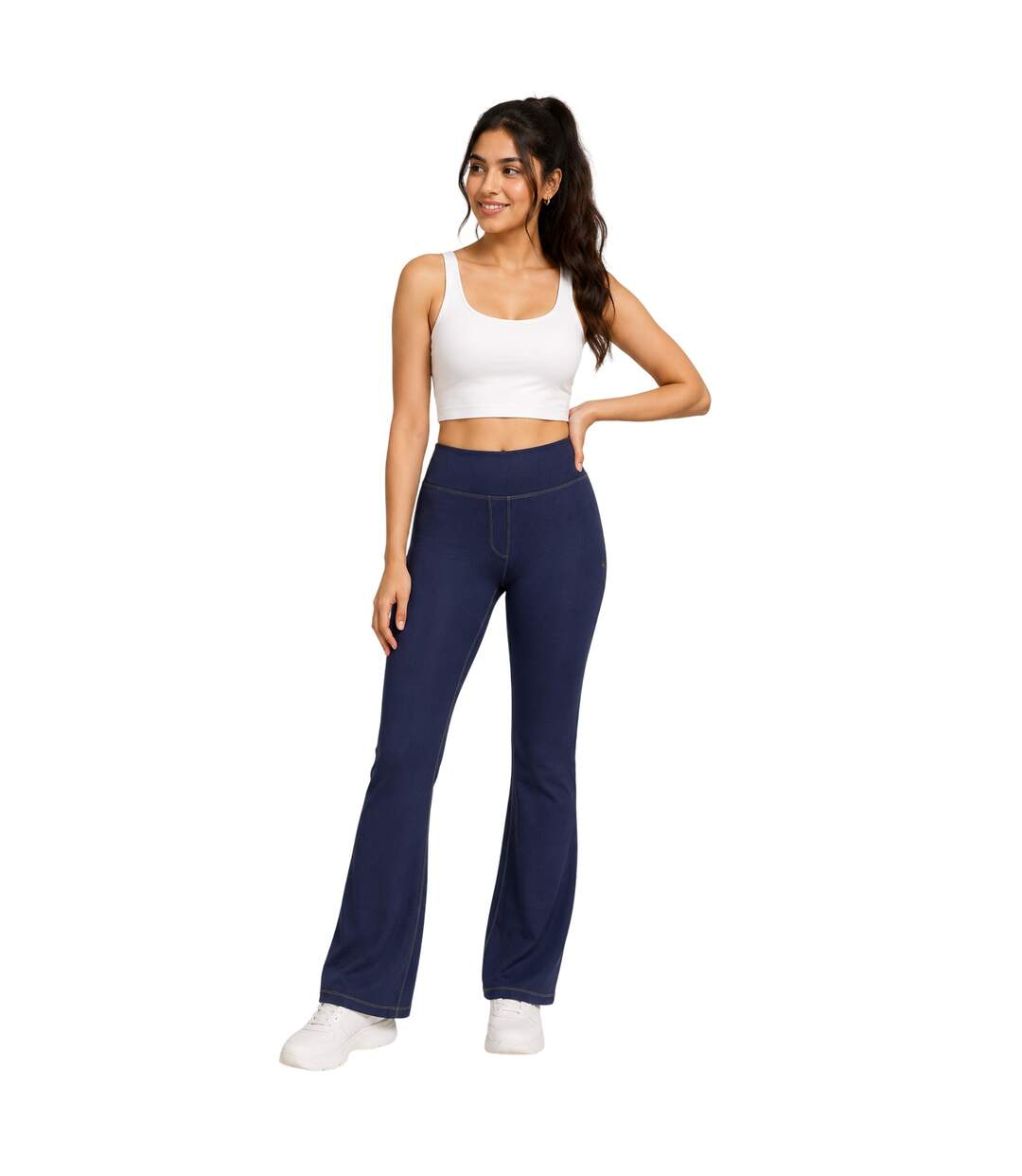 Womens/ladies Denim Look Yoga Pants Purple Puma-1
