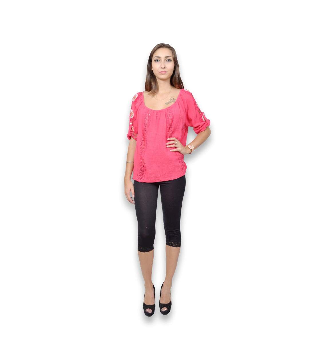 Blouse femme manche 3/4 -Top de couleur fushia-5