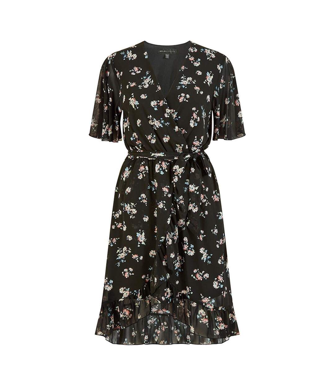 Robe Portefeuille Motif/style Floral Femme Noir Mela London-2