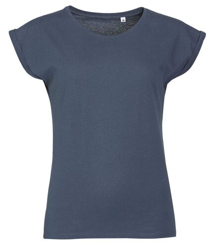 T-shirt manches courtes col rond - Femme - 01406 - bleu denim