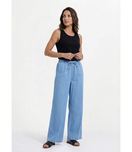 Pantalon large taille élastiquée denim léger