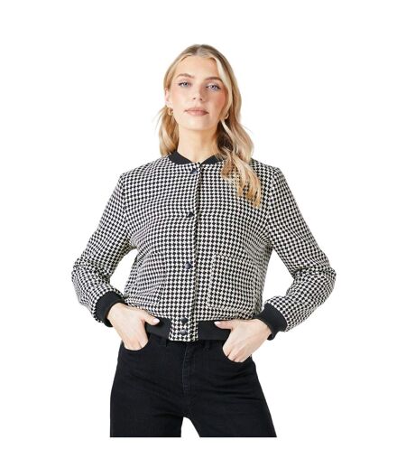 Womens/ladies houndstooth snap-front bomber jacket monochrome Principles