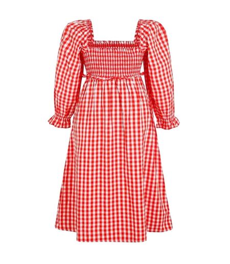 Robe Mi-longue Manches Longues Motif/style À Carreaux Femme Rouge Blanc Miso