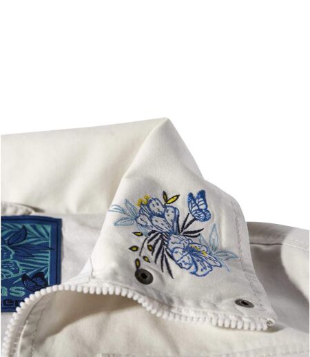 Women's Full Zip Embroidered Safari Jacket - Off White