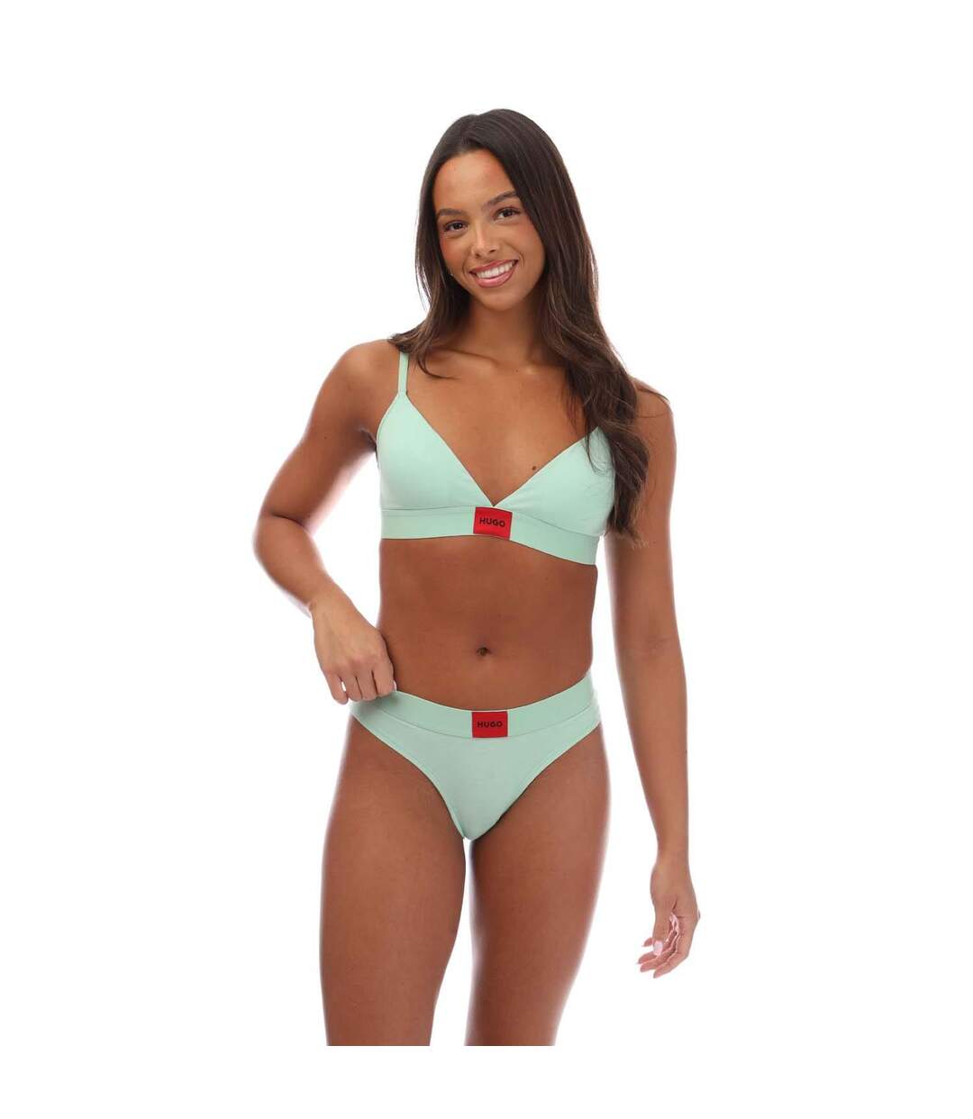 Womens/ladies Logo Triangle Cups Bra Green Hugo-4