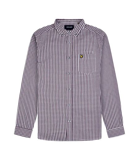 Mens gingham slim long-sleeved shirt burgundy/white Lyle & Scott