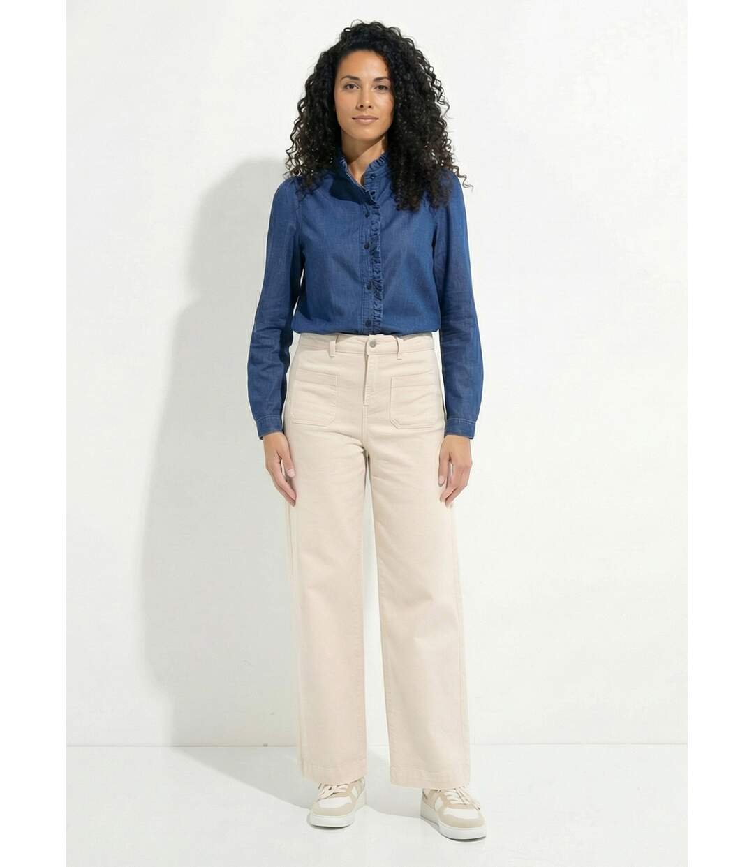 Chemisier col volanté en denim léger-3